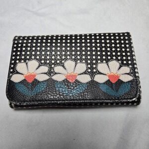 Vintage Relic Faux Leather Small Tri-Fold Wallet Polka Dot Flowers Retro Whimsy